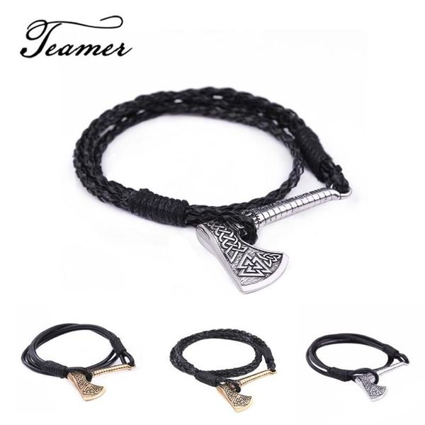 Charm pulseras teamer vintage color plata colgante baratija vikingo eslavo amuleto espada hacha símbolo escudo pulsera joyería256u