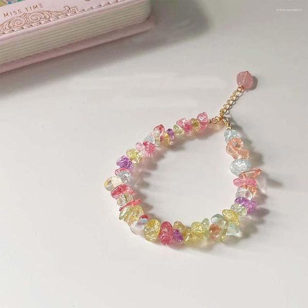 Pulseras con abalorios, diseño de gemas de cristal para adolescentes, collar colorido, pulsera de cristal Ins, joyería juvenil aleatoria, regalos de Cosplay de Anime