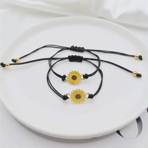 Pulseras de encanto Temperamento Amor y amistad Cadena negra Daisy Joyería de moda Pulsera de girasol Pareja tejida