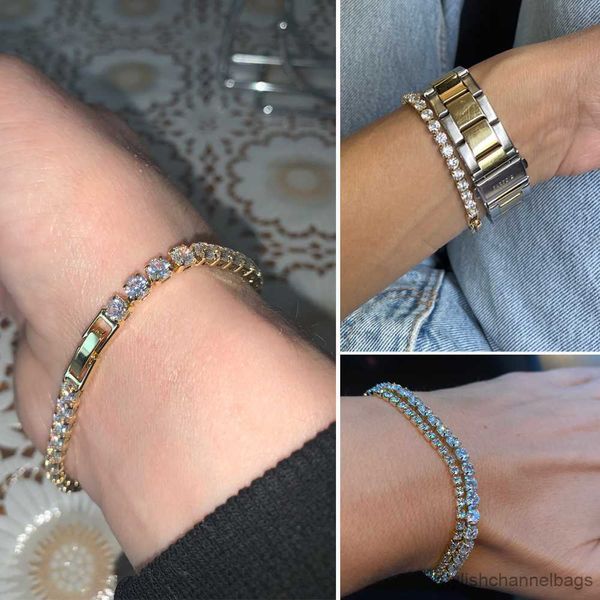 Pulseras con dijes Pulseras de tenis para mujer Simple de lujo redondo cristal color oro brazalete cadena boda niña regalo joyería al por mayor R230905