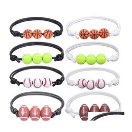 Bracelets de charme Tennis Sports Basketball Baseball Cire Couple Bracelet Summer Beach Bijoux Cadeau Drop Livraison Otkgn