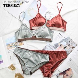 Bracelets de charme Termezy nouvelles femmes sous-vêtements sans fil soutien-gorge en satin mince 3/4 tasses soutien-gorge et culotte ensemble lingerie creuse femmes brassière bralette Q230925