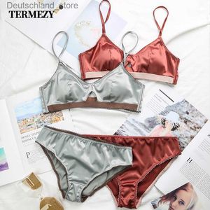 Bedelarmbanden TERMEZY Nieuwe damesondergoed Draadvrije satijnen beha dunne 3/4 kopjes beha en panty set holle lingerie damesbeha bralette Q230925