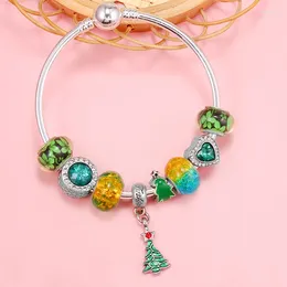 Bracelets de charme Les feuilles d'arbres verts tournent la perle jaune avec pendentif Fit DIY Bracelet de marque de mode pour femmes enfants cadeau de bijoux de Noël