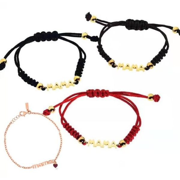 Bracelets de charme Les charmes de lettre de maman en acier titane avec des cordons bruns rouges noirs tressés mère amour cristal coeur bracelet or rose Dhfbl