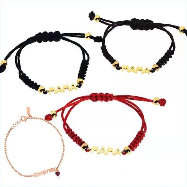 Bracelets de charme Les bracelets de charme de lettre de maman en acier de titane avec des cordons bruns rouges noirs tressés mère amour cristal coeur Bracel Dhxdh