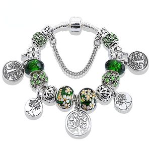 Pulseras con dijes El árbol de la vida Pulsera Verde Cristal multifacético Agujero grande Con cuentas Hoja Flor Pulsera de cuerda