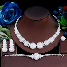 Pulseras de encanto ThreeGraces 4 unids brillante Cubic Zirconia Nigerian African Luxury Bridal Wedding Party Jewelry Set para mujeres Accesorios de vestir TZ823 230901