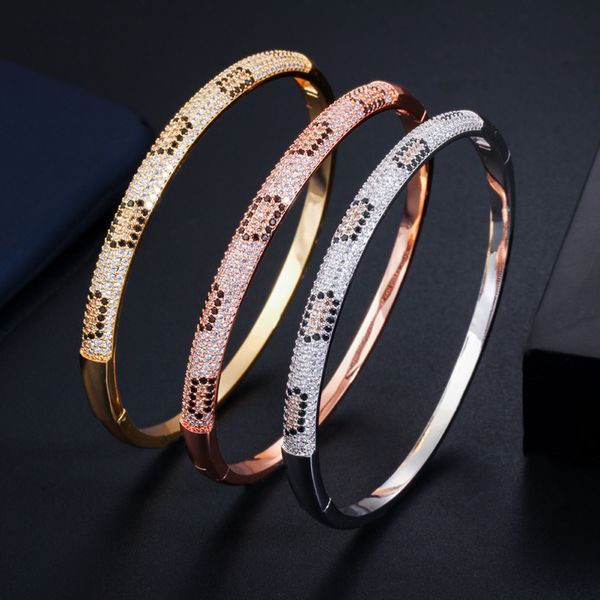 Bracelets à breloques ThreeGraces Chic Unique Or Rose Couleur Cubique Zircon Réglage Déclaration Motif Rond Ouvert Manchette Bracelets pour Femmes BA031 230508