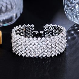 Bracelets à breloques ThreeGraces luxe brillant zircon cubique couleur argent grand large mariage bracelet de mariée pour les femmes mode robe de bal bijoux BR273 230425