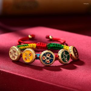 Bracelets de charme Bracelet tibétain tissé à la main corde dégradé cinq voies Od de richesse Thangka Dieu vert Tara Zakiram accessoire