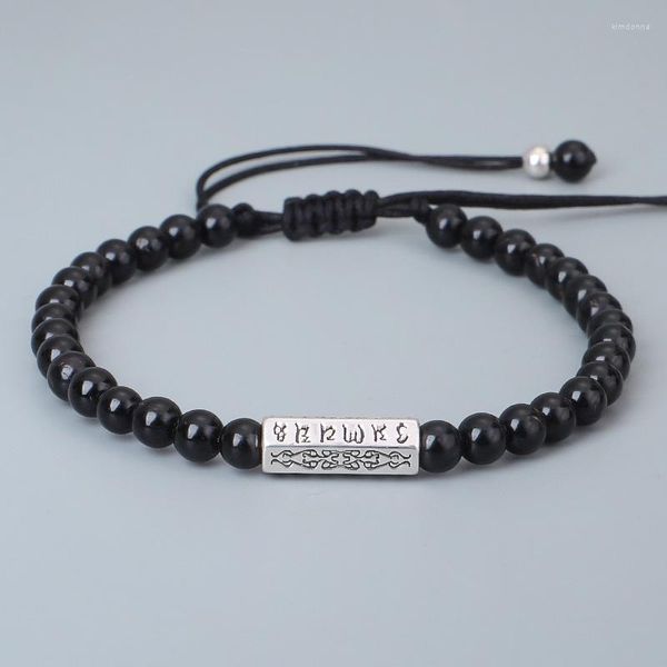 Pulseras con dijes Buda tibetano Mantra de seis caracteres Pulsera de piedra natural Nudos hechos a mano Ajuste de cuerda para mujeres Hombres Yoga Joyas Regalo