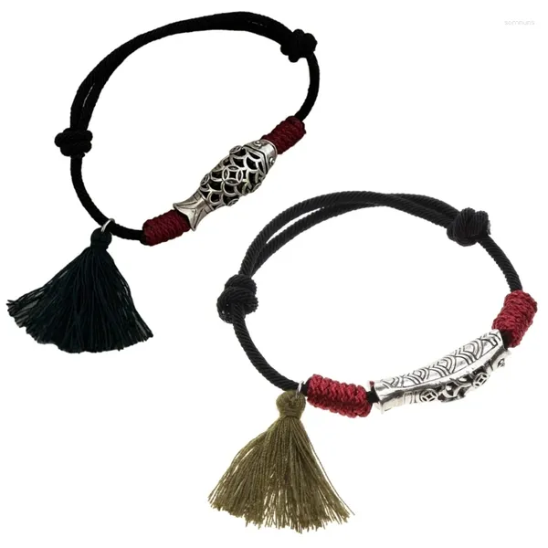 Bracelets de charme Tibétain Bouddhiste Tressé À La Main Bracelet De Perles Chanceux Corde Poisson