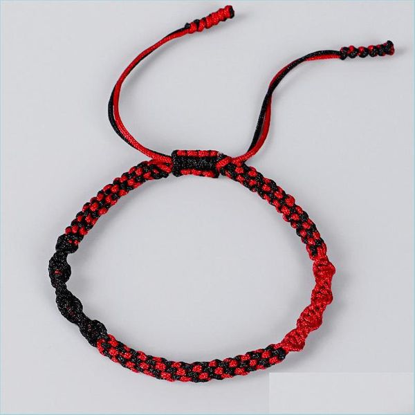 Pulseras con dijes Budista tibetano Nudos de maíz de la suerte Pulsera Mujeres Hombres Nueva moda hecha a mano Azul Rojo Negro Cuerda Trenzada Joyería Regalo Dhmv6