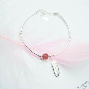 Bracelets de charme tibétain argent rose cristal pierres plume feuille bracelet femme fraise naturelle bijoux mode