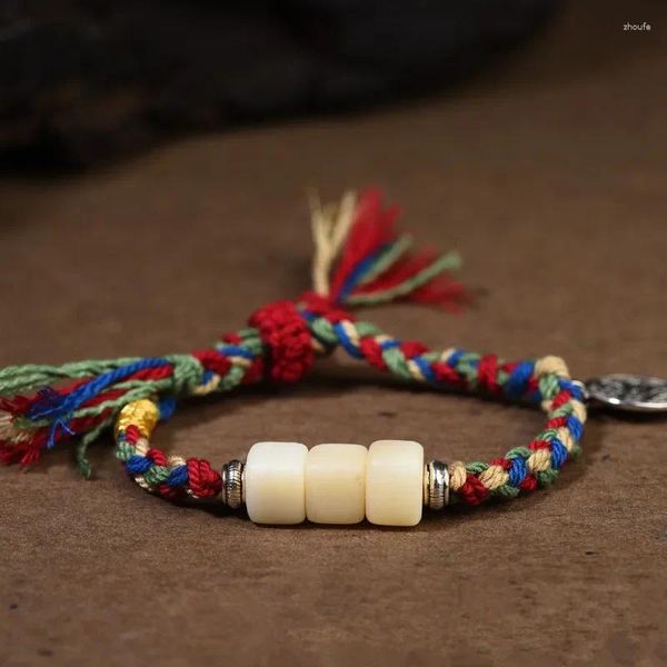 Bracelets de charme Bracelet en os d'animal de style tibétain Perles bouddhistes tissées à la main Corde rouge Cadeau pour hommes et femmes Ornements Droship