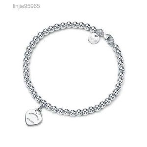 Bracelets porte-bonheur Tiff 100% argent 925 4mm perle ronde amour bracelet en forme de coeur femme épaissi bas placage pour petite amie souvenir cadeau182n260s 12222
