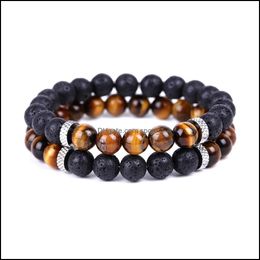 Bracelets de charme Perles d'oeil de tigre Bracelet en pierre de lave noire Femmes Hommes Yoga Main Chaîne Bijoux Amitié Cadeau Drop Delivery 2021 Bracel Dhaab