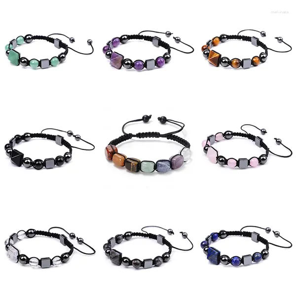 Pulseras de encanto tigre ojo de piedra natural hombres mujeres protección de la salud piedras de energía pulsera hechas a mano joyería de pirámide trenzada regalo