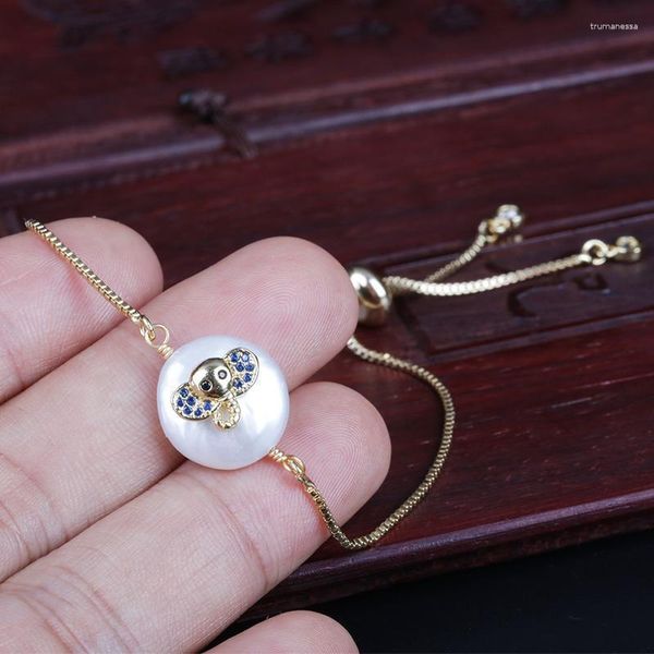 Pulseras con dijes Tiny Gold Cz Crystal Pavimentado Cute Elephant Animal Perla de agua dulce Bead Connector Thin Link Dainty For WomenCharm Raym22