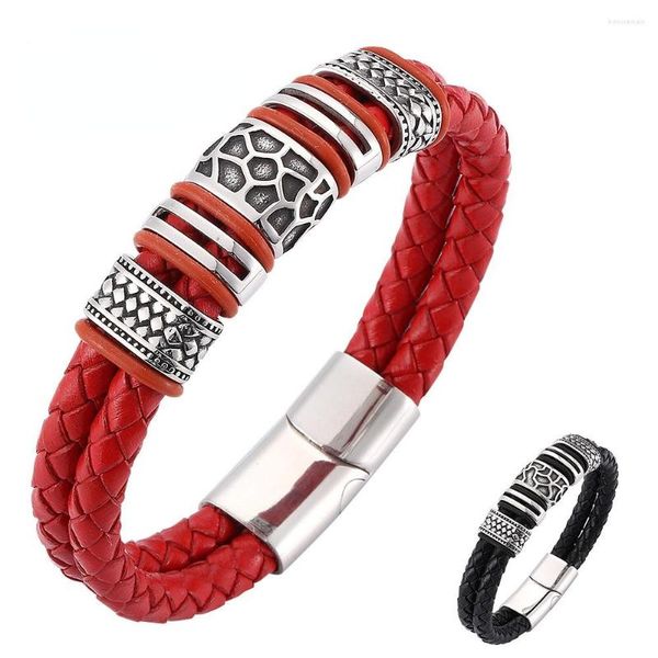 Bracelets à breloques Titane Perlé Corde Tressée Bracelet En Cuir Double Couche Marin Hommes En Acier Inoxydable Sports