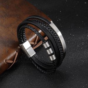 Bracelets porte-bonheur Bracelet en acier inoxydable tressé en acier au titane pour hommes fermoir magnétique multicouche en cuir en gros
