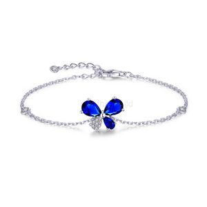 Bracelets de charme tkj nouveau dans la mode bracelet de papillon cristal animal réel argent 925 Fashion Girl Style Charme Femmes Blue rouge