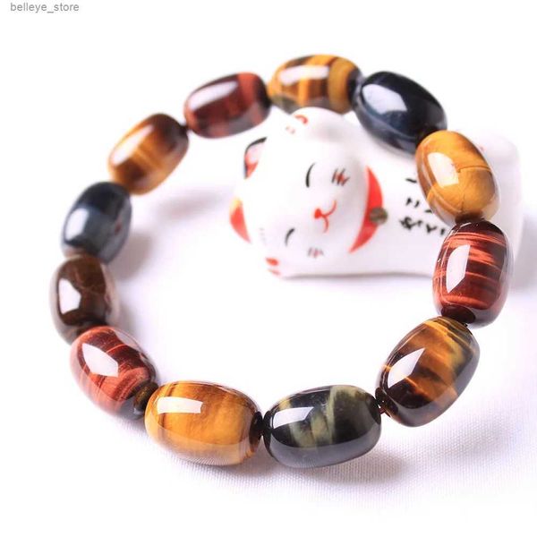 Pulseras de encanto Top Natural Tigers Eye Pulsera para mujeres Dama Hombres Amarillo Rojo Azul Cristal Oval Cubo Cuentas Piedras preciosas Joyería Estiramiento AAAAAL23121