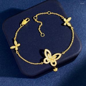 Bedelarmbanden van topkwaliteit vlinder hanger met zirkonen instellen gouden verzilverde armbandketen voor vrouwen feestgeschenk
