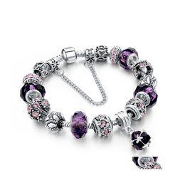 Bracelets de charme des chaînes sier européennes de qualité supérieure bracelets en cristal Bracles avec des perles de coeur en strass pour femmes Chaîne de serpent Drop Drop ot68p