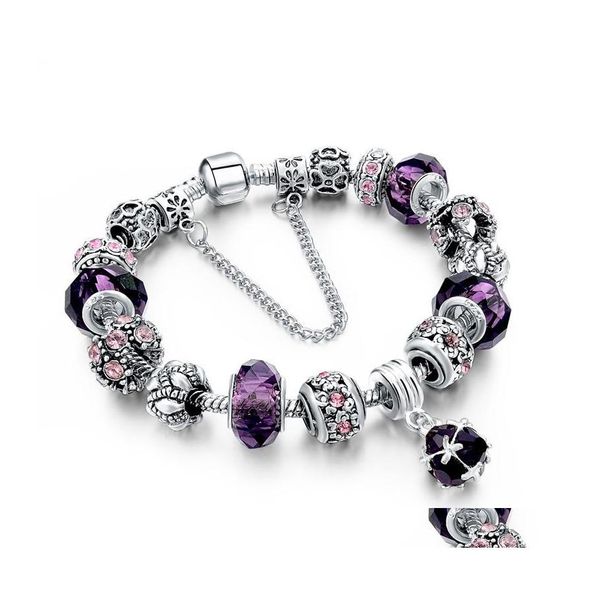 Bracelets de charme des chaînes sier européennes de qualité supérieure bracelets en cristal Bracles avec des perles de coeur en strass pour femmes Chaîne de serpent Drop Drop ot68p