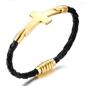 Bracelets de charme Bracelet en cuir véritable de qualité supérieure hommes tresse en acier inoxydable avec fermoir à boucle magnétique Pulseiras Masculina
