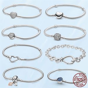 Pulseras con dijes VENTA SUPERIOR Pulsera de mujer Cadena de serpiente de corazón de plata esterlina 925 para mujer Fit Pandora Charm Beads Regalo de joyería con caja original