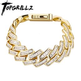 Charm Armbanden TOPGRILLZ Heren Armband 18mm Baguette Prong Cubaanse Link CZ Iced Out Chain Hoge Kwaliteit Hip Hop Luxe Sieraden Voor Gift 230602