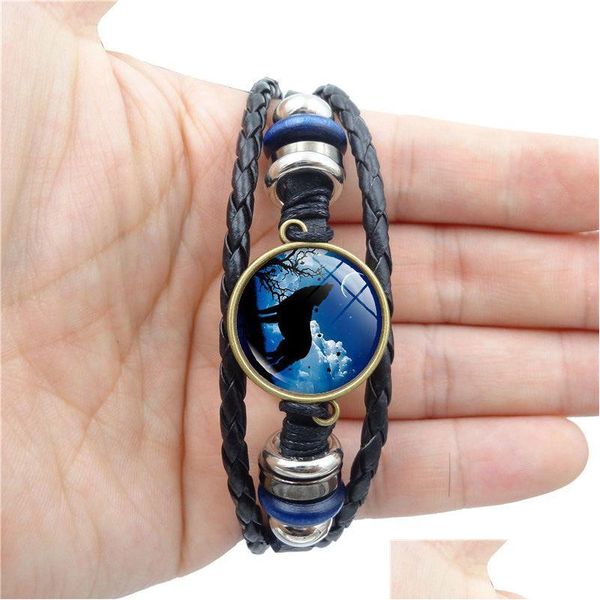 Bracelets De Charme Totem Loup Sauvage Bracelet Bronze Temps Gemme Verre Cabochon Mtilayer Wrap Bracelet Manchette Bracelet Femmes Enfants Mode Dhqqx