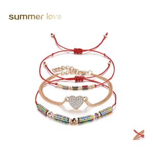 Bracelets porte-bonheur Transmettre l'amour 3Pcs / Lot Bracelet pour femme Pierre naturelle Cristal Perles de riz tissé avec des bijoux en forme de coeur Cadeaux Drop Otqlh