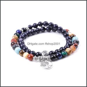 Bedelarmbanden Boom van het leven 6 mm Cosmic Galaxy Stone Guard Bracelet Lagen Wikkel vrouwen mannen blauw zand lange sieraden drop levering 2021 DH DHLFX