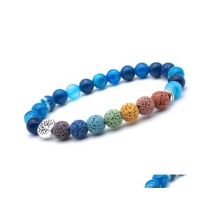 Bedelarmbanden boom van leven 8 mm 7 chakra's charmes armband lava steen blauw paarse streep India kralen etherische oliediffuser yoga jood dhf7q