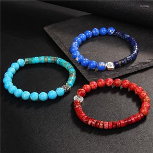 Bracelets porte-bonheur arbre de vie Bracelet pierre impériale veines de peau de serpent perles rondes plates pour femmes hommes ethnique bijoux de Yoga faits à la main
