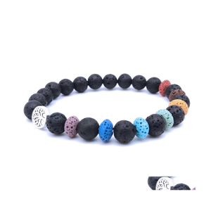 Bedel armbanden boom van leven charmes genezing 7 chakra's colorf lava stenen kralen armband etherische olie diffuser handreeksen voor wome dhsmf