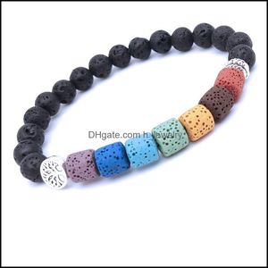 Bedelarmbanden boom van het leven charmes genezing 7 chakra's cilinder lava stenen kralen armband etherische oliediffuser bracele dhseller2010 dhubp