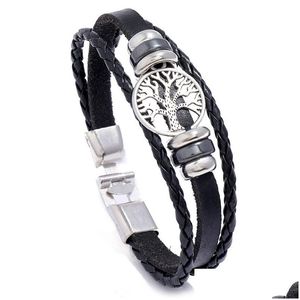 Bedelarmbanden Levensboom Ontwerparmbanden Punk Leren bedelarmband Lucky Fashion Gevlochten ketting Mti Gelaagde hiphoparmbanden Jood Dhbrt