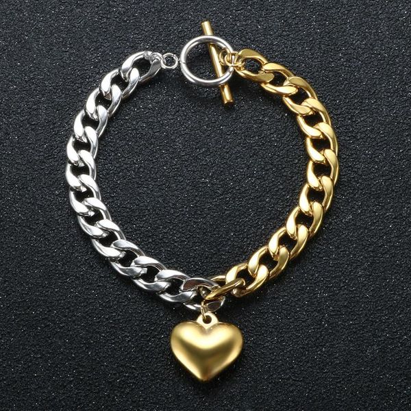 Bracelets porte-bonheur tendance coeur pour femmes hommes Couples amour cheville cubaine demi or et argent bracelets chaîne bijoux cadeaux