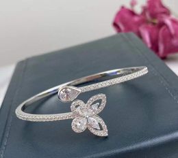 Bracelets porte-bonheur à la mode en argent Sterling 925 cristal papillon avec goutte d'eau bracelet mariage poire Zircon ouvert Bracelet femmes réglable