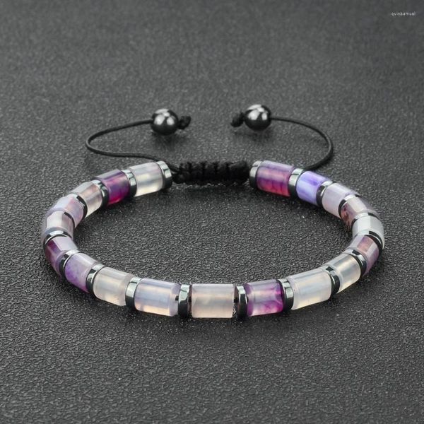 Pulseras de encanto Pulsera de ágata de moda Brazalete trenzado con cuentas Piedra natural Color sólido Ajustable Hecho a mano Mujeres Hombres Joyería de regalo afortunado