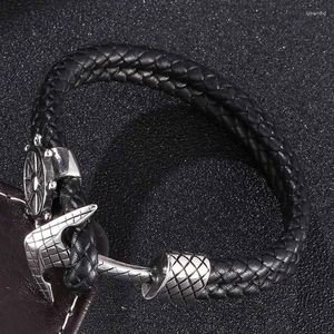 Bracelets de charme Bracelet à double couche d'ancre à la mode en cuir noir tressé hommes boucle en acier inoxydable unisexe bracelet cadeaux SP0182