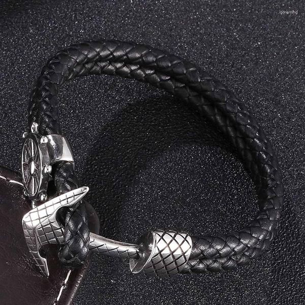 Pulseras de encanto Ancla de moda Pulsera de doble capa Cuero negro Trenzado Hombres Hebilla de acero inoxidable Unisex Pulsera Regalos SP0182