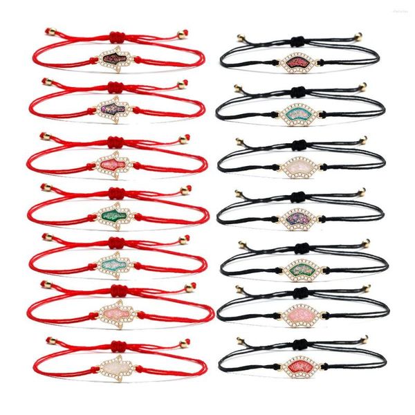 Bracelets à breloques à la mode lunette Zircon synthétique opale exquise en forme d'éventail/Hamsa main Fatima Bracelet Fit femmes tressé rouge/noir corde bijoux