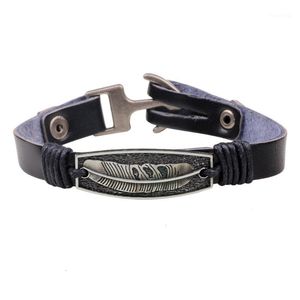 Bedelarmbanden trendy zwart bruin Europa en Amerikaanse eenvoudige legering veerarmband echte lederen anker haak handgemaakte accessoires