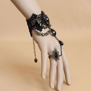 Bedelarmbanden trendy zwarte kanten armband vinger ring handketting elegante vrouwen metaal kristal steampunk dame vintage sieraden cadeau